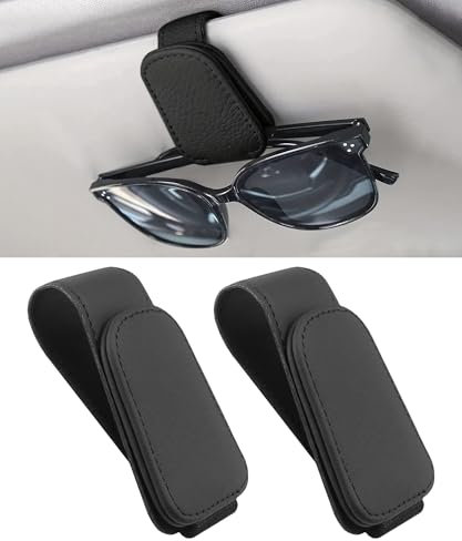 Flaconi 2 Packungen Brillenhalter für Auto,Sonnenbrillenhalter Auto,Brillenhalterung Auto,Brillenhalter Auto Sonnenblende,Universal Leder Auto Brillenhalter Sonnenbrillen Halterung für Auto