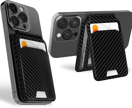 MyGadget Portefeuille Magnétique MagSafe - Similicuir [ Rangement Cartes RFID & Fonction Support ] - Compatible avec Apple iPhone 16 | 15 | 14 | 13 | 12 Series - Noir Carbone