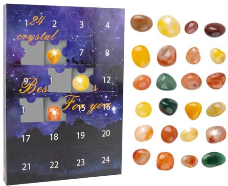 Edelstein Adventskalender 2024, XPJBKC 24 Tage Weihnachten Adventskalender Steine, Natürlichen Edelsteine für Kinder, Kristall Adventskalender Mineralien Geschenk für Jungen, Mädchen
