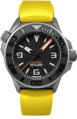 UNDONE Aquadeep Automatic Dive Watch for Men 43mm 500M Water Resistance Wristwatch Diver for Men with Rubber Strap, Black Dial | Yellow Rubber Strap, 43 mm, Deep Diving