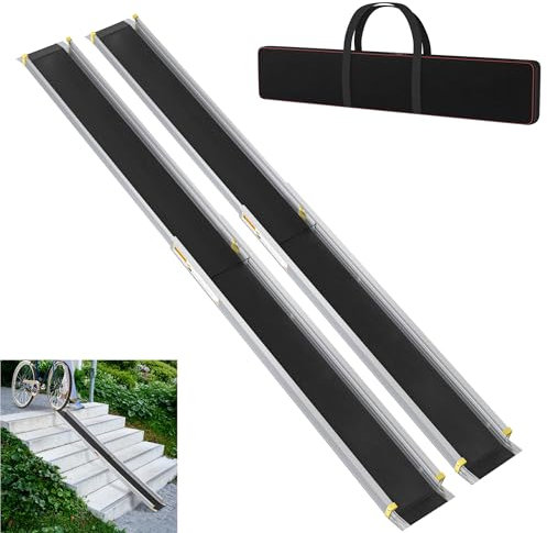 YRHome 2X Teleskop Rollstuhlrampe 122-213cm Verstellbare Teleskoprampe Anti-Rutsch und Tragbar Teleskop-Rampe bis 300 kg für Manuelle Rollstühle Aluminium Rampe für Treppen und Schwellen