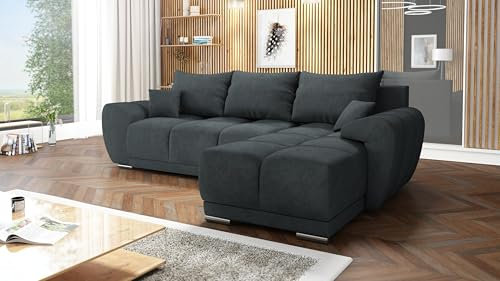 DMSM Graphit dunkel Modernes Ecksofa Mit Schlaffunktion Honey L mit Kissen