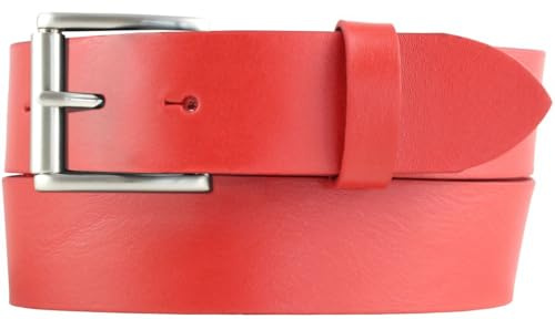 BELTINGER Jeans-Gürtel mit Rollenschnalle aus Vollrindleder 4 cm | Hochwertiger Leder-Gürtel für Herren 40mm | Herren-Gürtel made in Italy | Rot 100cm