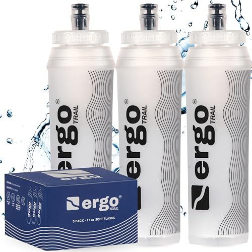 Ergotrail Soft Flask 500ml 3-Pack – Lightweight, Leak-Free Hydration Bottles for Runners, Hikers & Athletes – Bite Valve, Wide-Mouth, Freezable Soft Water Bottles for Running Vests