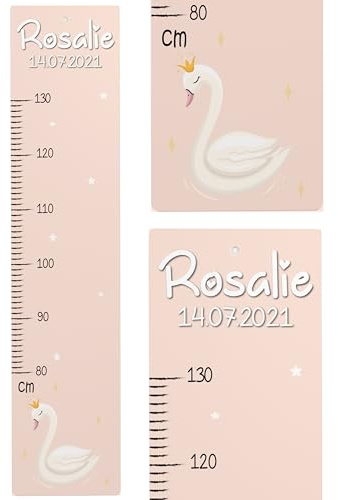 Kidsmood - Personalisierte Messlatte Kinder aus Aluverbund – Hochwertige Messleiste & Wand-Deko für Kinderzimmer mit zauberhaftem Schwan – Tolles Taufgeschenk für Mädchen & Jungen - Skala 65-140cm