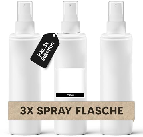3 botellas pulverizadoras de 250 ml con atomizador (incluye etiquetas para escribir) | Botella pulverizadora de agua ideal para plantas, cuidado del cabello, productos de limpieza (resistente a los