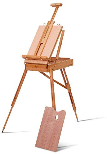 SBCGFY Hölzerne Staffelei, Verstellbarer und Faltbarer Kunststativständer, tragbarer Zeichenkoffer mit Schultergurt und Griff für Künstler und Maler