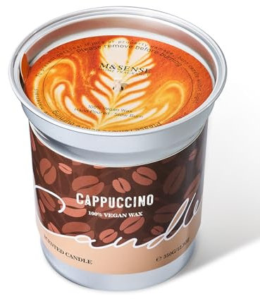 M&SENSE Kaffee Duftkerzen im Glas, Cappuccino Duftkern 350g, Brenndauer bis 73 Std. Vegan Natürliche Sojakerze, Duftkerze mit Kaffee für Kaffeeliebhaber, Männer, Frauen