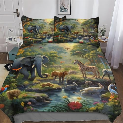 GGJJTT Dschungeltiere Bettwäsche Set Bettbezüge Für Jungen Mädchen Atmungsaktive Microfaser Bettbezug Mit Reißverschluss Und Kissenbezug Single135x200cm