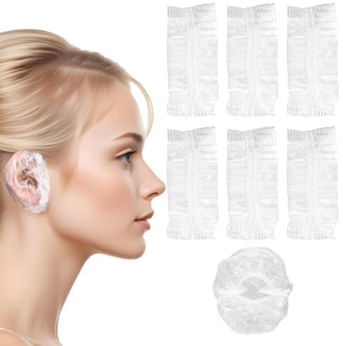 Lot de 200 cache-oreilles de douche transparents étanches avec bandes élastiques, cache-oreilles en plastique, protection des oreilles pour la maison, l'hôtel, la douche, le bain, le spa