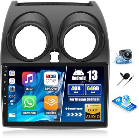 OiLiehu 4+64G/8-Core Android 15 Qualcomm Car Stereo for Nissan Qashqai J10 2006-2013 Wireless CarPlay Android Auto, 9'' Touchscreen with WiFi GPS Mirror Link Bluetooth FM RDS DSP EQ SWC Backup Camera