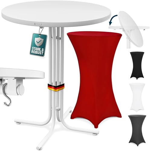 Casaria® Stehtisch mit Husse 80 cm Klappbar Bordeaux-Rot Rund Holz Metall Pulverbeschichtet Wetterfest Hoch Set Hochzeit Bistrotisch Bartisch Garten