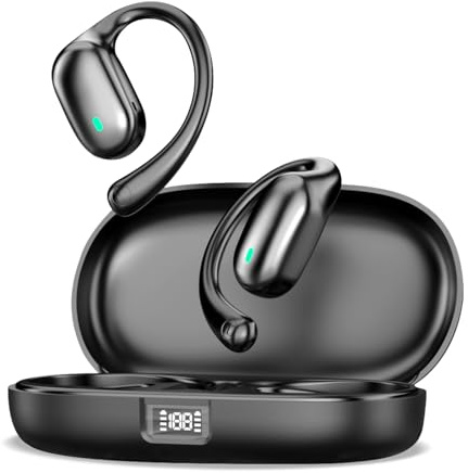 Open Ear Wireless Earbuds, Bluetooth 5.3 Headphones Sport, Air Conduction Stereo, ENC Noise Cancelling, IPX7 Waterproof, Lightweight Bluetooth Earbuds for Running/Gym/Travel, HD Sound, 40h Playtime