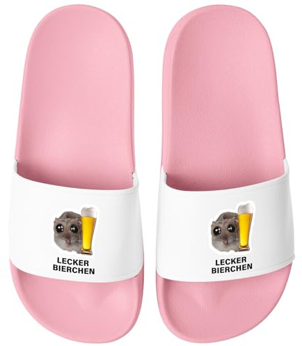 MoonWorks® Badeschlappen Herren Damen Unisex mit Spruch Lecker Bierchen Schlappen Hamster Meme Badelatschen Party Urlaub