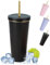 flintronic 750ML Mug de Voyage, Double Paroi Gobelet en Acier Inoxydable Isolation sous Vide Bouteille d'eau Isotherme Eau Tasse à Café, Tasse à Double Paroi avec Paille, brosse et Couvercle