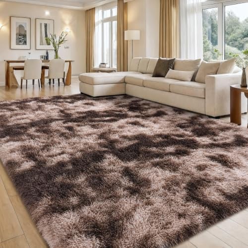 smiry Hochflor Teppich Wohnzimmer, 200x280cm, Braun | Waschbar Anti-Rutsch Moderner Flauschiger Kuscheliger Teppich für Wohnzimmer, Schlafzimmer, Kinderzimmer
