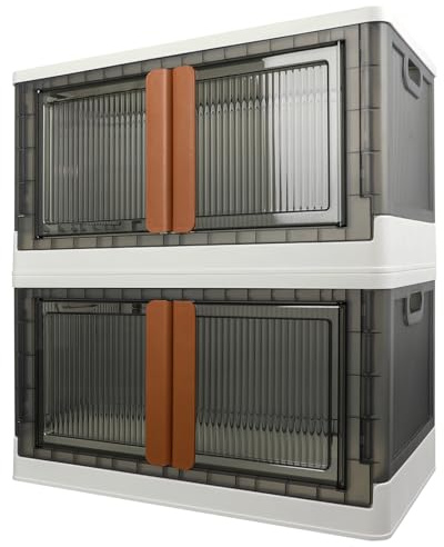 AssHMKIT Storage Cabinet with Lids, Extra Large Useful Box, 19 Gallons (72L) Each One, 2 Packs, Collapsible, Transparent, Home Organizer