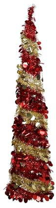 Totò Piccinni Albero di Natale POP UP slim artificiale con apertura semplice e veloce salvaspazio (Rosso/Oro (Senza Luci), 150 Cm)