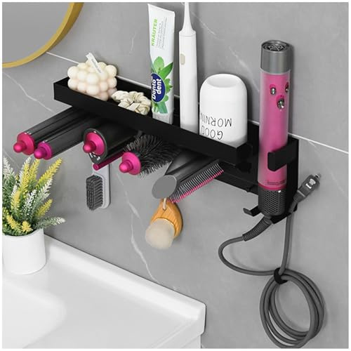 Halterung für Dyson Airwrap, Wandhalterung für 7 in 1 Styler Lockenstab Zubehör mit Schrauben und Kleber, Fönhalter Ohne Bohren mit Steckerhaken, für Zuhause Schlafzimmer Badezimmer Friseursalon