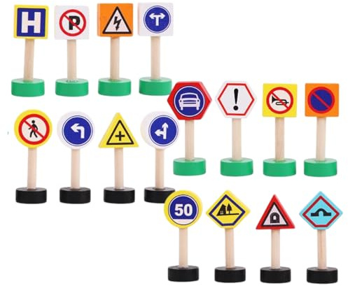 Lot de 16 Panneaux de signalisation routière pour - Jouets - Jeu éducatif précoce avec Bandes de zèbre - Panneau de signalisation en Bois - Jouet interactif Amusant à Utiliser