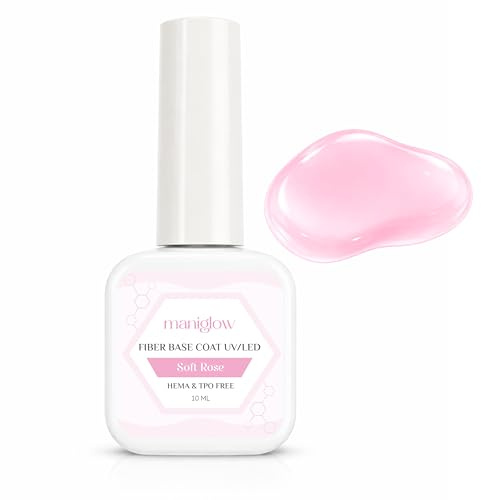 Maniglow Fiber Base Gel UV LED Soft Rose - Verstärkende Builder Base Coat für Gelnägel und UV Nagellack - mit Fiberglasfasern - für dünne und brüchige Nägel 10 ml