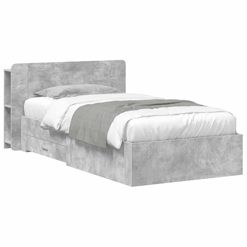 vidaXL Bettgestell mit Stauraum Betongrau 75 x 190 cm Holzwerkstoff, Moderner Bettgestell, praktischer Stauraum, schickes Schlafzimmer-Upgrade, Holz, platzsparende Lösung