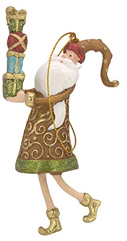 Weihnachtsmann, Gabenträger mit Geschenk, Weihnachten Deko Anhänger, Christbaumschmuck, braun, Gold, 13 cm