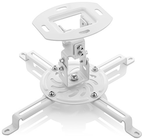 deleyCON Universel Support Plafond pour Vidéoprojecteur - Inclinable +-15° Pivote à 360° Charge Jusqu’à 13,5Kg Conduit de Câble - Blanc