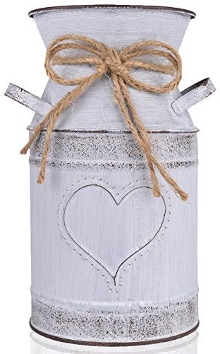 HIDERLYS 19,1 cm hohe dekorative Vase mit einzigartigem Herz- und Seil-Design, verzinkte Oberfläche, rustikale Dekoration für Wohnzimmer, Schlafzimmer, Küche (grau)