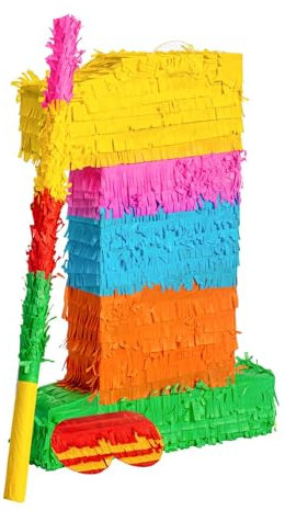 Fax Potato Number 1 Cardboard Pinata, Stick and Blindfold Set - Fill Your Own Kids Large Party Accessory Decoration - W35cm x D7.5cm x H50cm