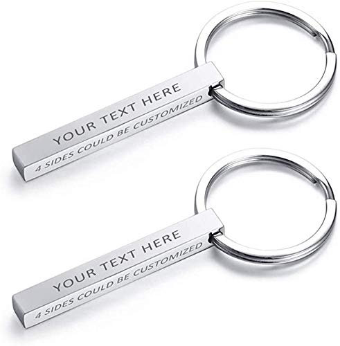 VNOX Personalisierte Angepasst Edelstahl 4-seitig Name 3D Vertical Cuboid Bar Schlüsselanhänger Schlüsselanhänger,Kostenlose Gravur