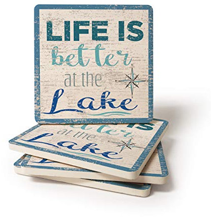 CoasterStone Untersetzer für Getränke Life is Better I, 10,8 cm breit, 4er-Set