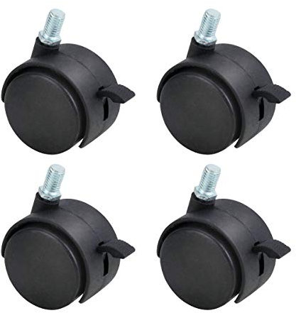 1.5in(38.1mm) Plastic Swivel Caster for Furniture, Swivel Furniture Wheels Replacements with Threaded Stem and Brake, Floor Protecting Nylon Office Chair Swivel Wheels 4 Sets
