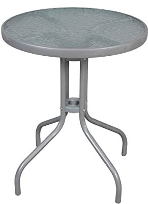 La Bolata The Secret Home - Mesa Redonda de Metal con Base de Cristal - Alto. 70 cm x Diámetro 60 cm - Color Gris - Mesa Ideal para Jardín, Terraza, Patio o Balcón