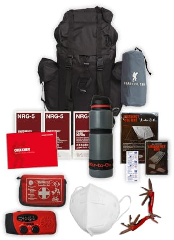 Ready24 gefüllter Notfallrucksack, 85-teilig · Survival Set für 1 Person, 72 Stunden