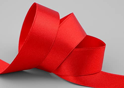 finemark 25 m x 25 mm Satinband ROT (609) doppelseitiges Schleifenband aus Satin ohne Draht weich und glänzend Geschenkband Deko Band Double face Dekoband Dekorieren Basteln