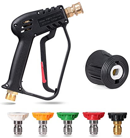 YUET Hochdruckreiniger Pistole mit 5 abnehmbaren Sprühdüsenspitzen, Schnellanschluss und 1/4 Adapter für Kärcher, Auto-Düsenreiniger, M22–14 mm Armatur, Reinigungssets für Karcher