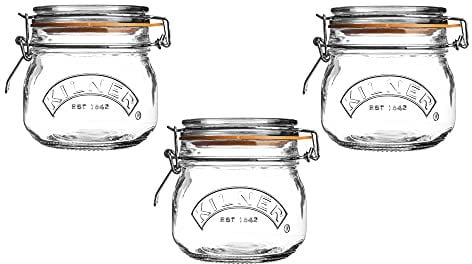 Kilner Set of 3 Round Clip Top Jars 0.5 Litre (3 x 500 ml) Airtight Glass Storage Jars for Preserving Jams Dry Foods Reusable