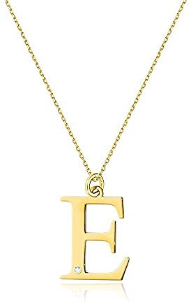 Goldene Damen Halskette 585 14k Gold Gelbgold Kette mit Anhänger Buchstabe E natürlicher echt Diamanten Brillanten Gravur