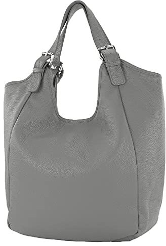 modamoda de T227 Damen Shopper Schultertasche Leder Large handmade in Italy, Farbe:Graphitgrau