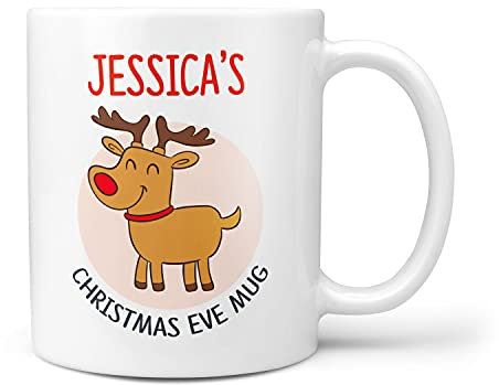 TeHe Gifts Personalised Children's Rudolf The Red Nose Reindeer Christmas Eve Kids Mug