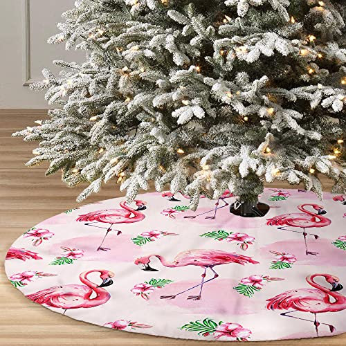 Meiju-shop Mateju Weihnachtsbaum Rock Weihnachtsbaumdecke Rund Decke Groß Christbaumdecke Christbaumständer Teppich Baumdecke Weihnachtsbaum Deko für Weihnachten Neujahr Party (Rosa Hibiskus,48inch)