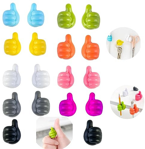 feliposi 18pcs Thumbs Up Wall Hook - Thumbs Up Shape Wall Hook,Small Stocking Stuffers, Silicone Cable Organizer,Multi-Function Self Adhesive Cable Clip, desk pencil holder