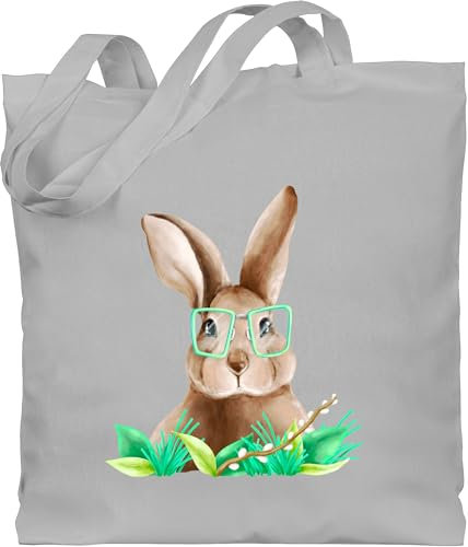 Baumwolltasche - Ostergeschenk Ostern - Hase mit Brille - Unisize - Hellgrau - osterhasentasche oster bunny beutel osterngeschenke ostermotiv hasen jutetasche ostergeschenke osterfest hasenmotiv