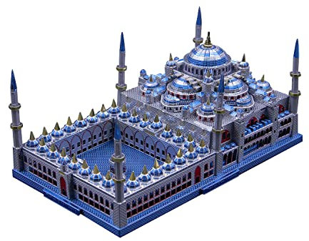 Microworld 3D -Metall -Puzzle, Truthahn Blau -Moschee -Architektur -Metallmodell -Kits, 3D -Rätsel für Erwachsene DIY -Gebäudemodell (Sultan Ahmed Moschee)