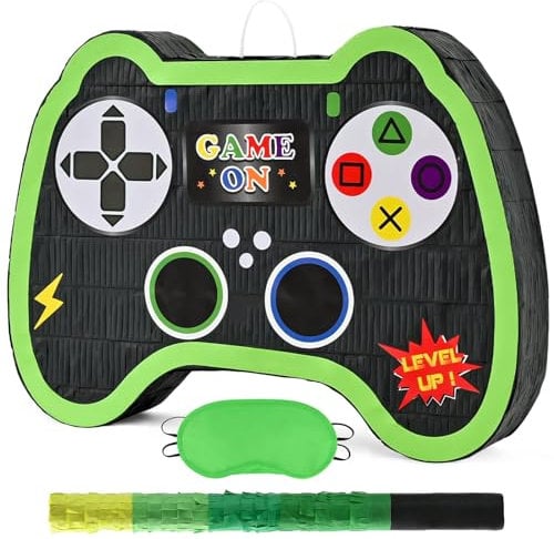 WERNNSAI Videospiel Controller Piñata - Game Geburtstag Piniata Jungen Kinder Videospiel Piñata mit Augenbinde Fledermaus Gaming Geburtstagsparty Spiel Karnevalsaktivitäten Dekorationen 40 x 31 x 8cm