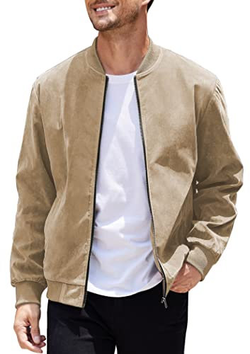 COOFANDY Veste bomber vintage légère en daim pour homme, marron, Medium