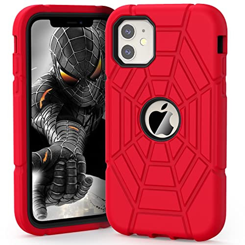 Grifobes Case for iPhone 12, Phone case iPhone 12 Pro for Boys, Thick Silicone 3-in-1, Heavy Duty Shockproof Rugged Rubber Protective Apple iPhone 6.1 inch 2020 Cover for Kids Children Men, Red+Black
