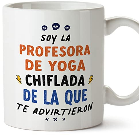 MUGFFINS Tazas para PROFESORA DE YOGA mujer - En Español - Todos te advirtieron - 11 oz / 330 ml - Regalo original y divertido