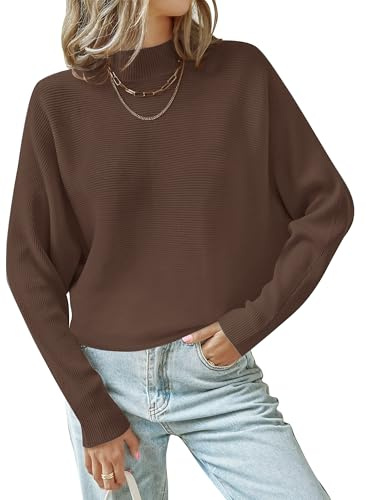 ZESICA Damen 2023 Herbst Rollkragen Batwing Langarm Rippstrick Casual Weich Pullover Pullover Top